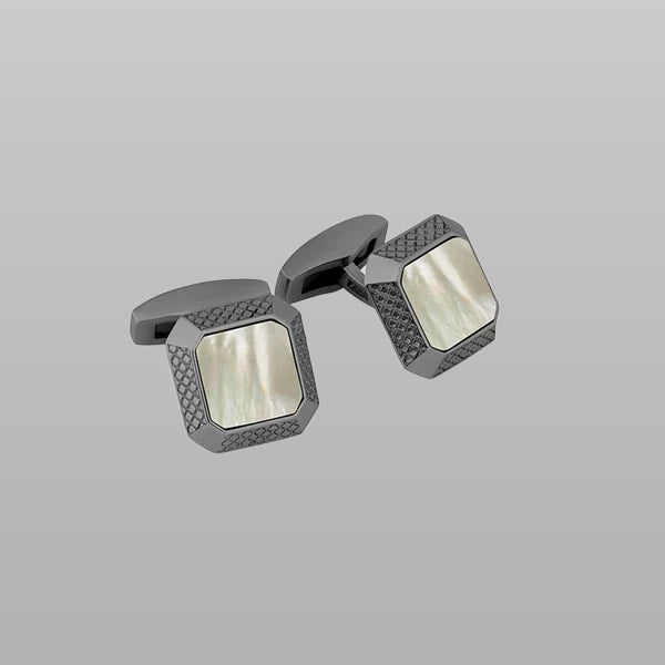 Signature Octo Cufflinks – Black Rhodium Plated Sterling Silver with White Mother of Pearl