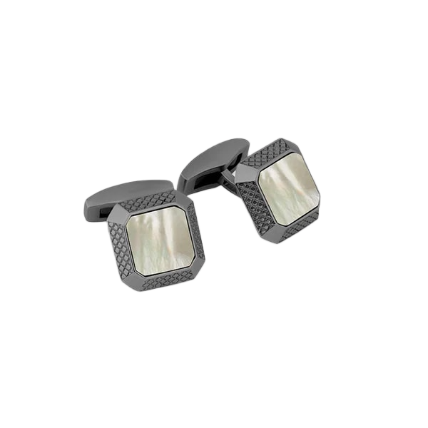 Signature Octo Cufflinks – Black Rhodium Plated Sterling Silver with White Mother of Pearl