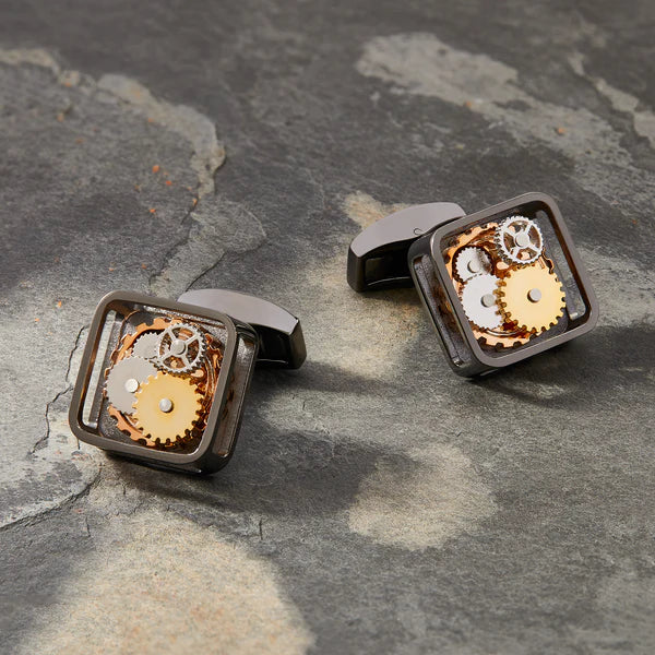 Square Gear Cufflinks – Black Gunmetal Plated