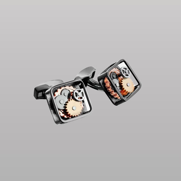 Square Gear Cufflinks – Black Gunmetal Plated