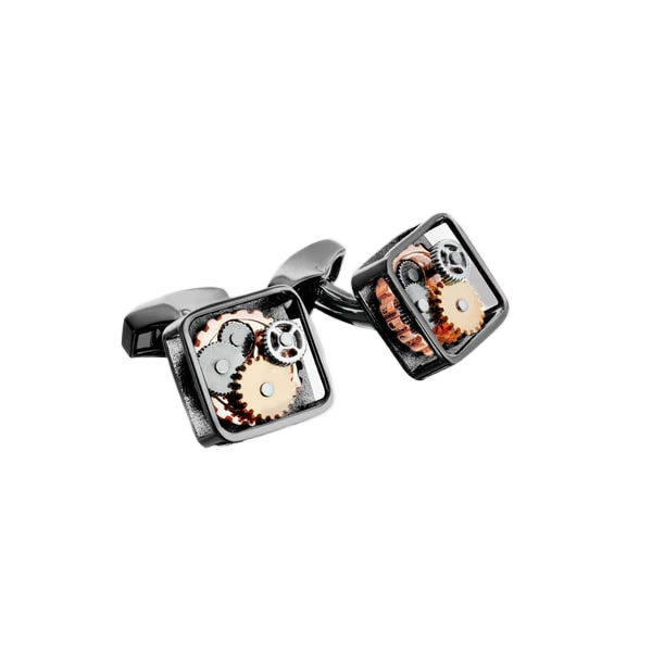Square Gear Cufflinks – Black Gunmetal Plated