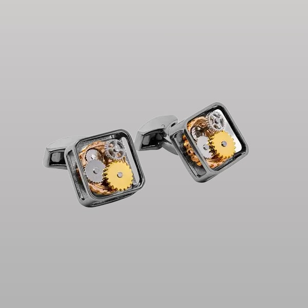 Square Gear Cufflinks – Black Gunmetal Plated