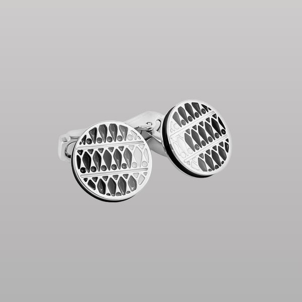 Thompson Cairo Leaf Cufflinks – White Bronze Plated with Black & White Enamel