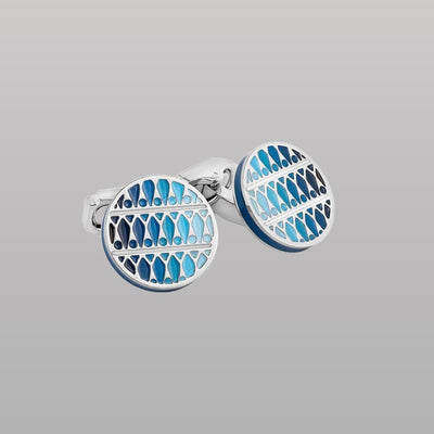 Thompson Cairo Leaf Cufflinks – White Bronze Plated with Blue Enamel