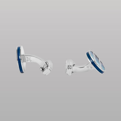 Thompson Cairo Leaf Cufflinks – White Bronze Plated with Blue Enamel
