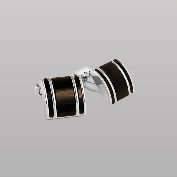 Thompson D‑Shape Semi‑Precious Cufflinks – White Bronze with Onyx