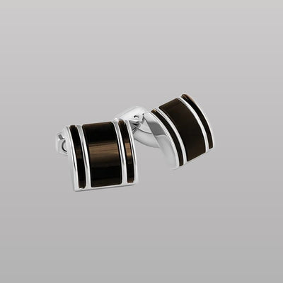 Thompson D‑Shape Semi‑Precious Cufflinks – White Bronze with Onyx