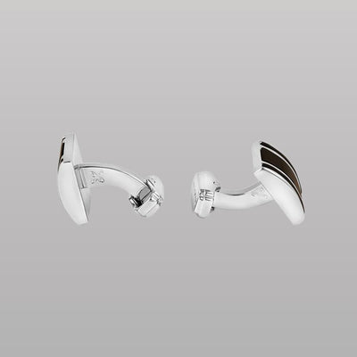 Thompson D‑Shape Semi‑Precious Cufflinks – White Bronze with Onyx