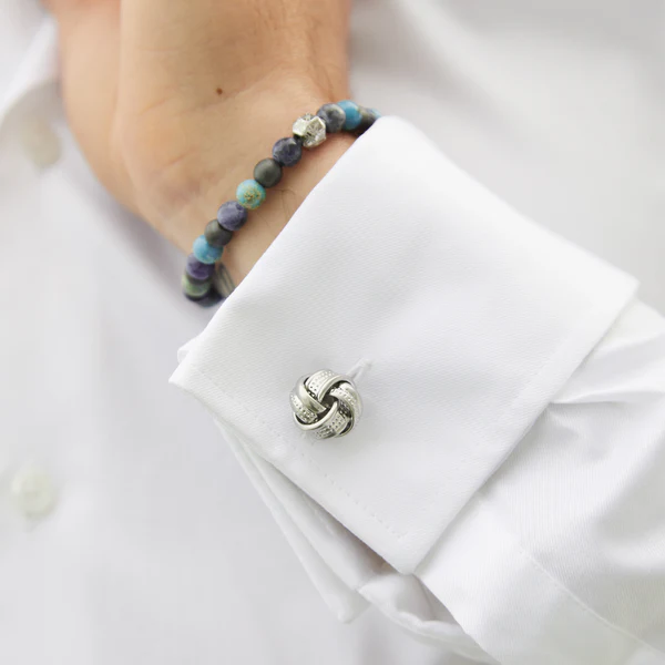 Satin Dot Knot Cufflinks – Rhodium Finish