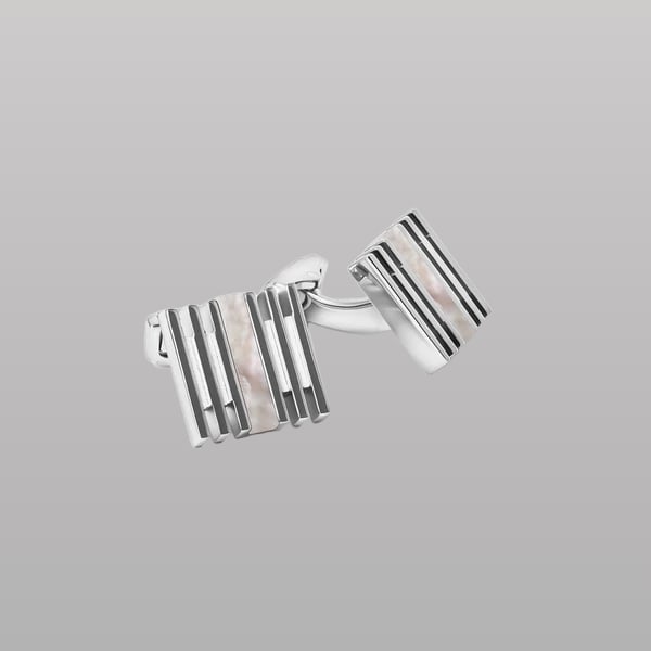 Thompson Summer Stripes Cufflinks – Palladium Plated with White Mother of Pearl