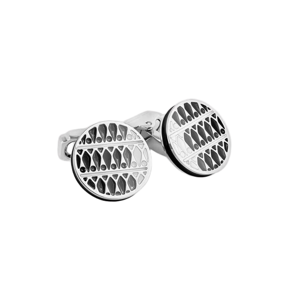 Thompson Cairo Leaf Cufflinks – White Bronze Plated with Black & White Enamel