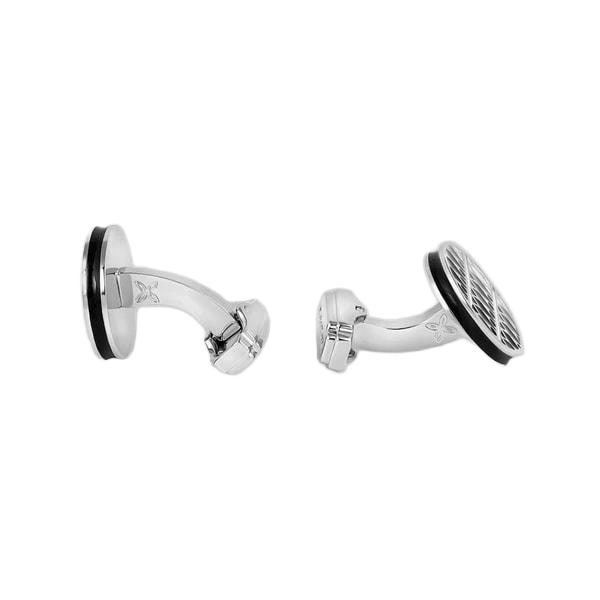 Thompson Cairo Leaf Cufflinks – White Bronze Plated with Black & White Enamel