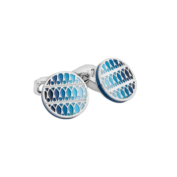 Thompson Cairo Leaf Cufflinks – White Bronze Plated with Blue Enamel