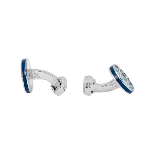 Thompson Cairo Leaf Cufflinks – White Bronze Plated with Blue Enamel
