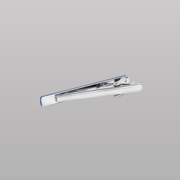Thompson Cairo Leaf Tie Clip – White Bronze Plated with Blue Enamel
