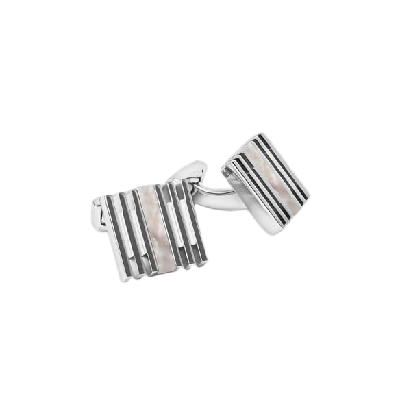 Thompson Summer Stripes Cufflinks – Palladium Plated with White Mother of Pearl
