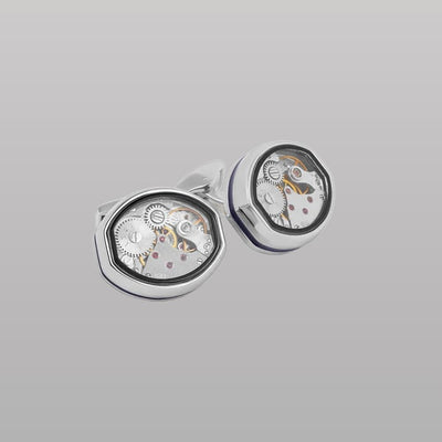 Tonneau Skeleton Cufflinks – Palladium & Blue Enamel