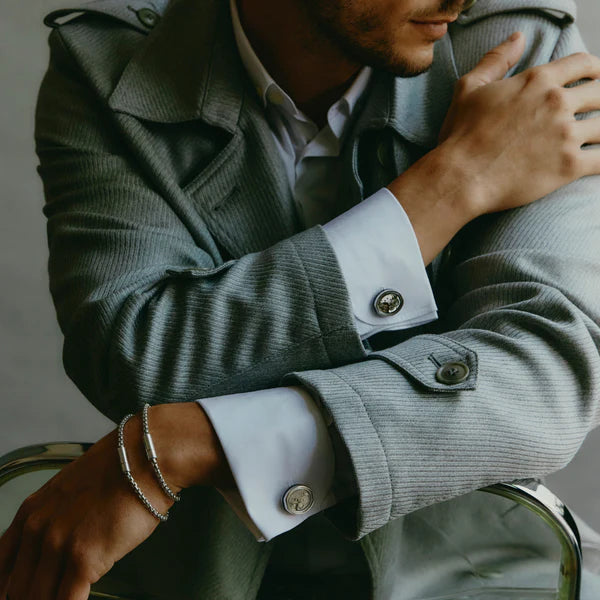 Tonneau Skeleton Cufflinks – Palladium & Blue Enamel