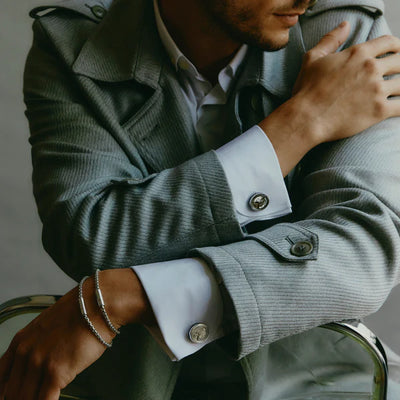 Tonneau Skeleton Cufflinks – Palladium & Blue Enamel