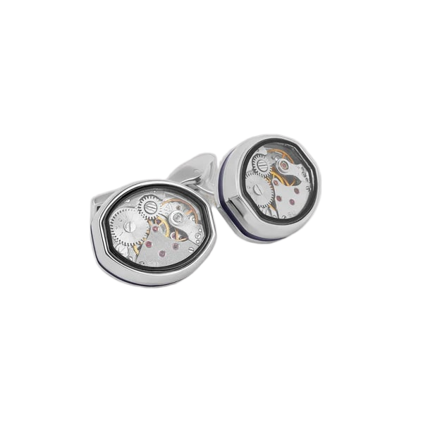 Tonneau Skeleton Cufflinks – Palladium & Blue Enamel